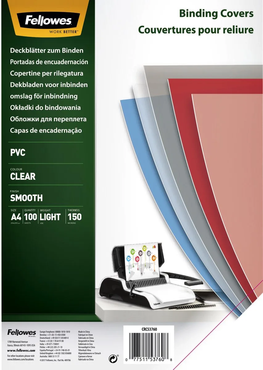 Schutbladen - A4-A3 - 150 micron - pak van 100 stuks by Fellowes in Transparent – product photo