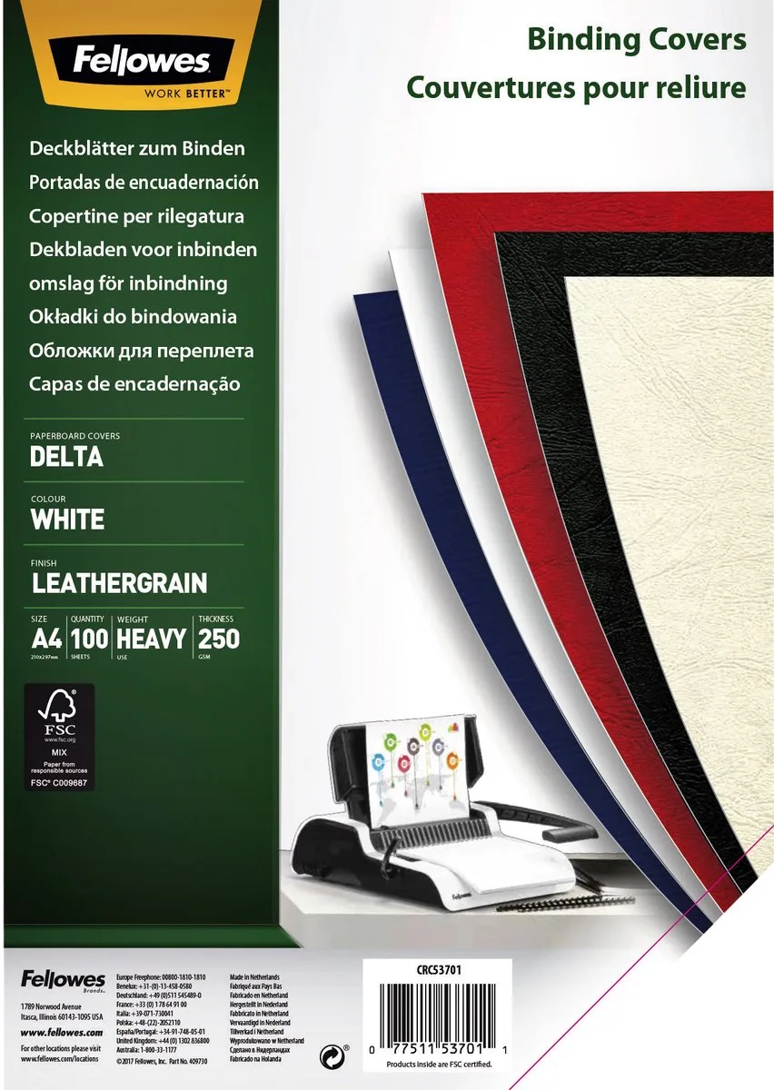 schutbladen A4 Delta lederlook 100 stuks FSC de Fellowes en Blanc – photo produit