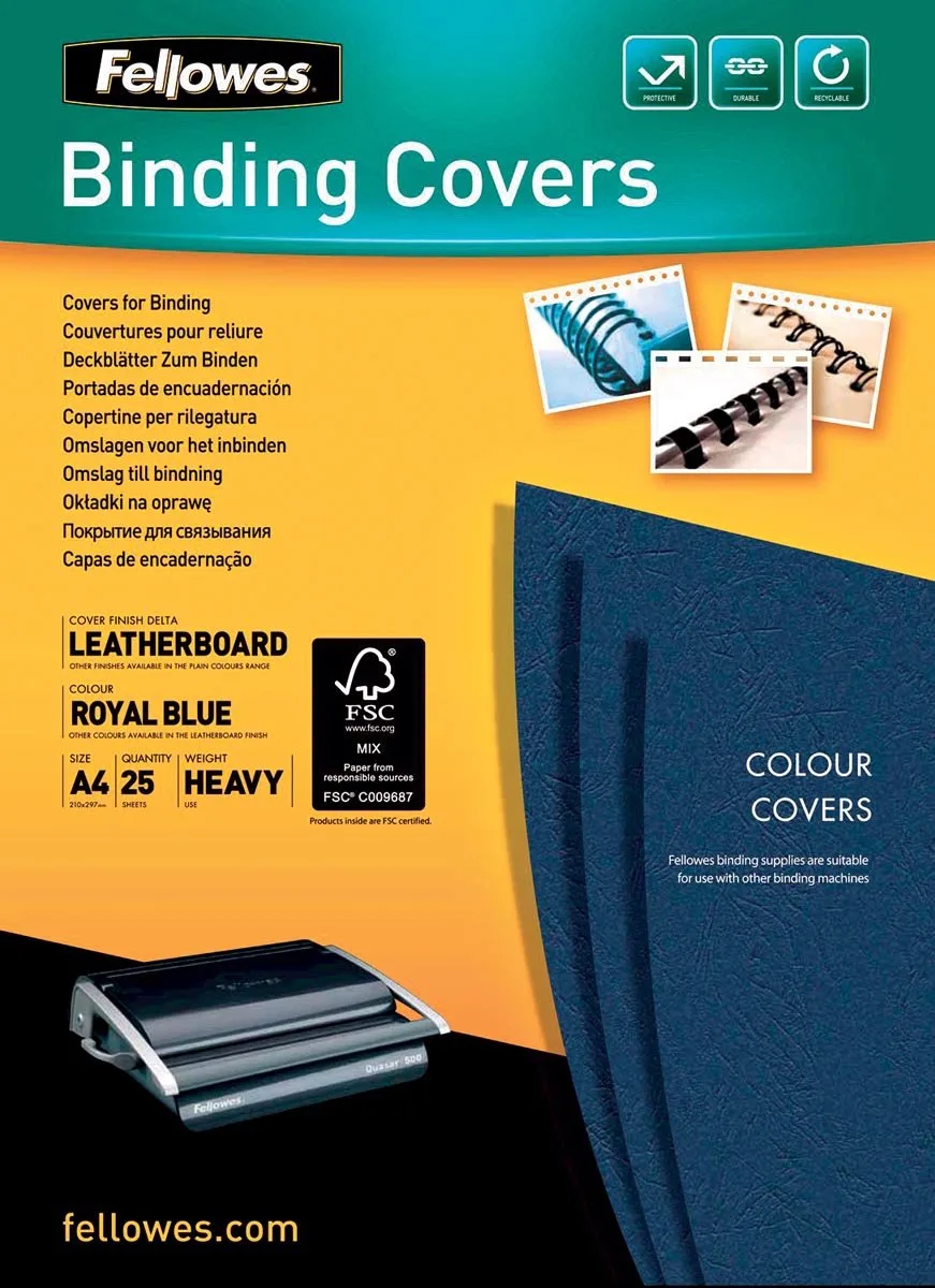 schutbladen A4 linnen royal 25 stuks FCS by Fellowes in Blue – product photo