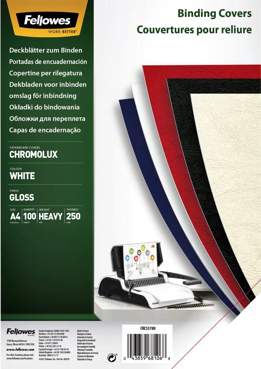 Schutbladen Chromolux - A4 - 250G - 100 vel från Fellowes i Vit – produktbild