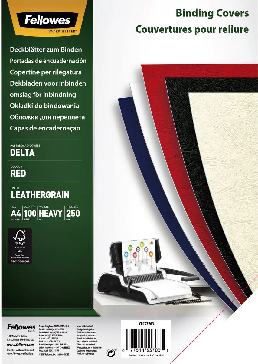 Schutbladen leatherlook FSC A4 von Fellowes in Rot – Produktfoto