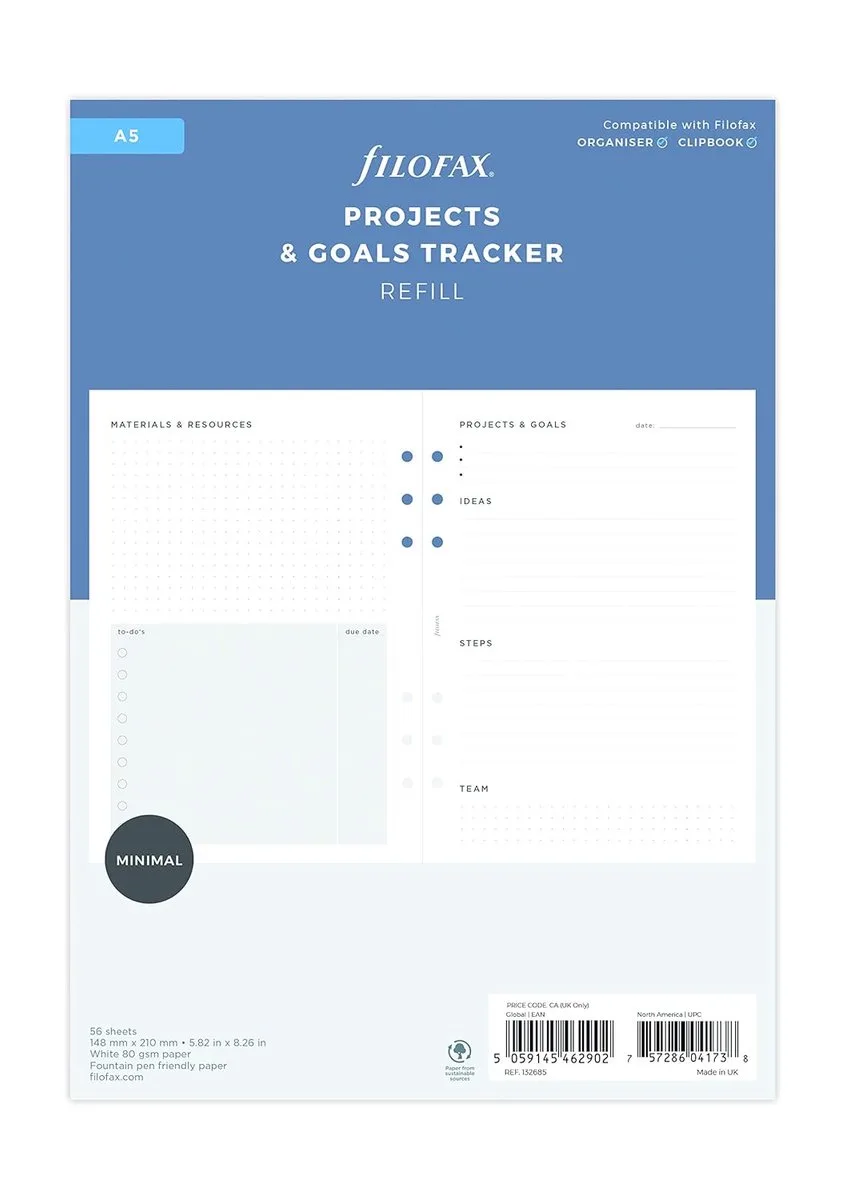 To Do Lijst en Projecten Papier - 56 Vellen - 80gsm - A5 fra Filofax i Hvid – produktbillede