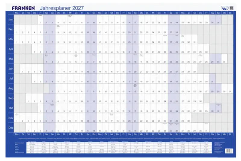 PKH100227 Bureau onderlegger Jaarplanner 2027 Wit, Blauw (b x h) 910 mm x 610 mm 1 stuk(s) PKH100227 van Franken – productfoto