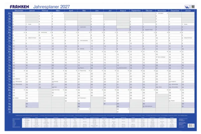 PKV100227 Schreibunterlage Jahresplan 2027 Weiß, Blau (B x H) 910 mm x 610 mm 1 St. PKV100227 de Franken – photo produit