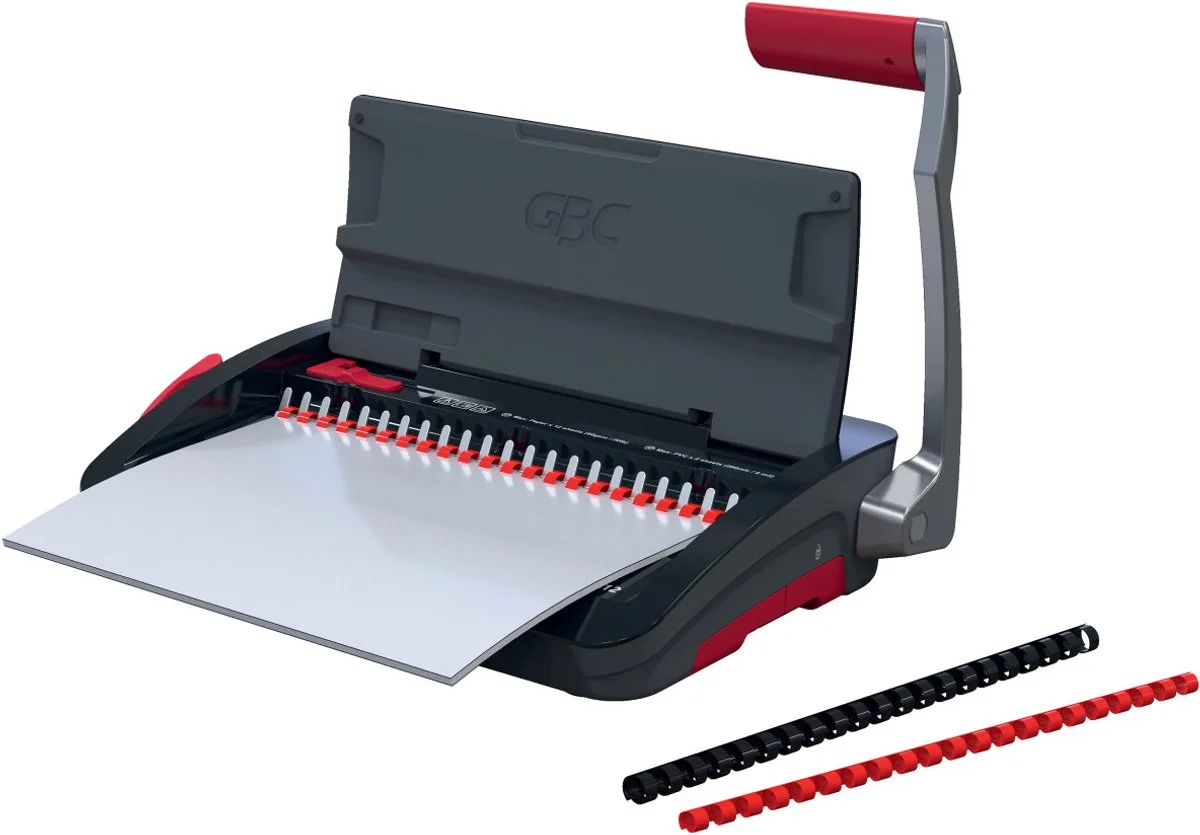 CombBind® CB12 Handmatige Inbindmachine - Plastic Bindruggen - 165 Vel - Zwart/ Rood de GBC en Noir, Rouge – photo produit