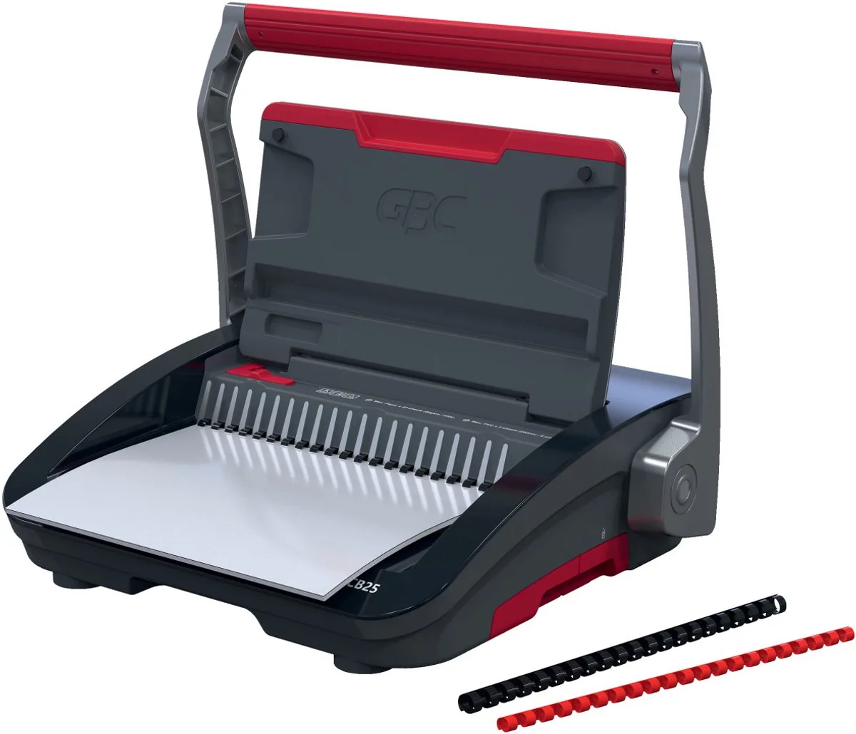 CombBind® CB25 Handmatige Inbindmachine - Plastic Bindruggen - 390 Vel - Zwart/ Rood från GBC i Svart, Röd – produktbild