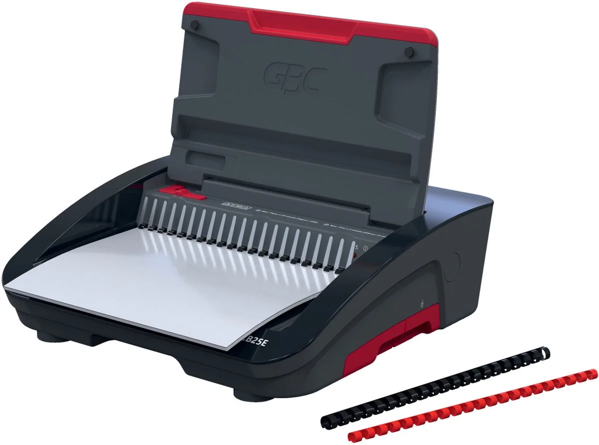 CombBind® CB25E Elektrische Inbindmachine - Plastic Bindruggen - 390 Vel - Zwart/ Rood från GBC i Svart, Röd – produktbild