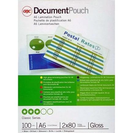 Document Lamineerhoezen A6 2x80 micron Glanzend (100) från GBC – produktbild