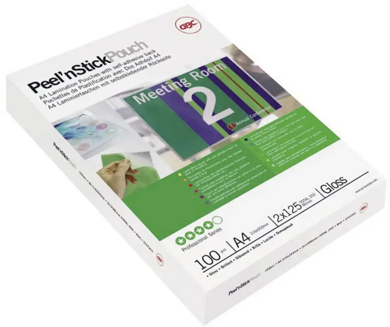 Laminierfolie DIN A4 125 micron glänzend selbstklebend 100 St. von GBC – Produktfoto