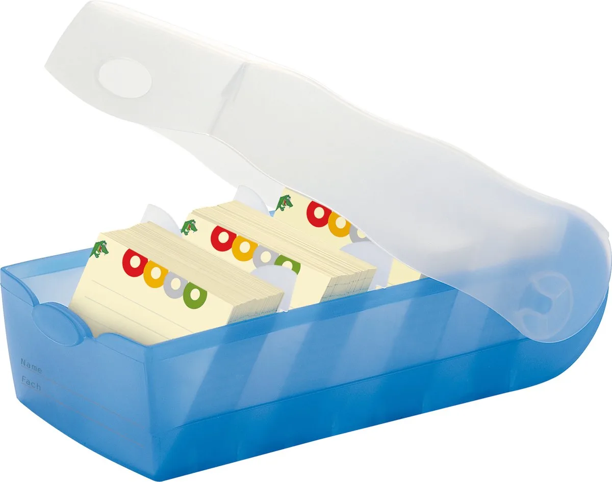 CROCO 997-643 Kaartenbak Blauw, Doorschijnend Aantal kaarten (max.): 900 kaarten DIN A7 liggend Incl. 100 gelinieer fra HAN i Blå, Doorschijnend – produktbillede