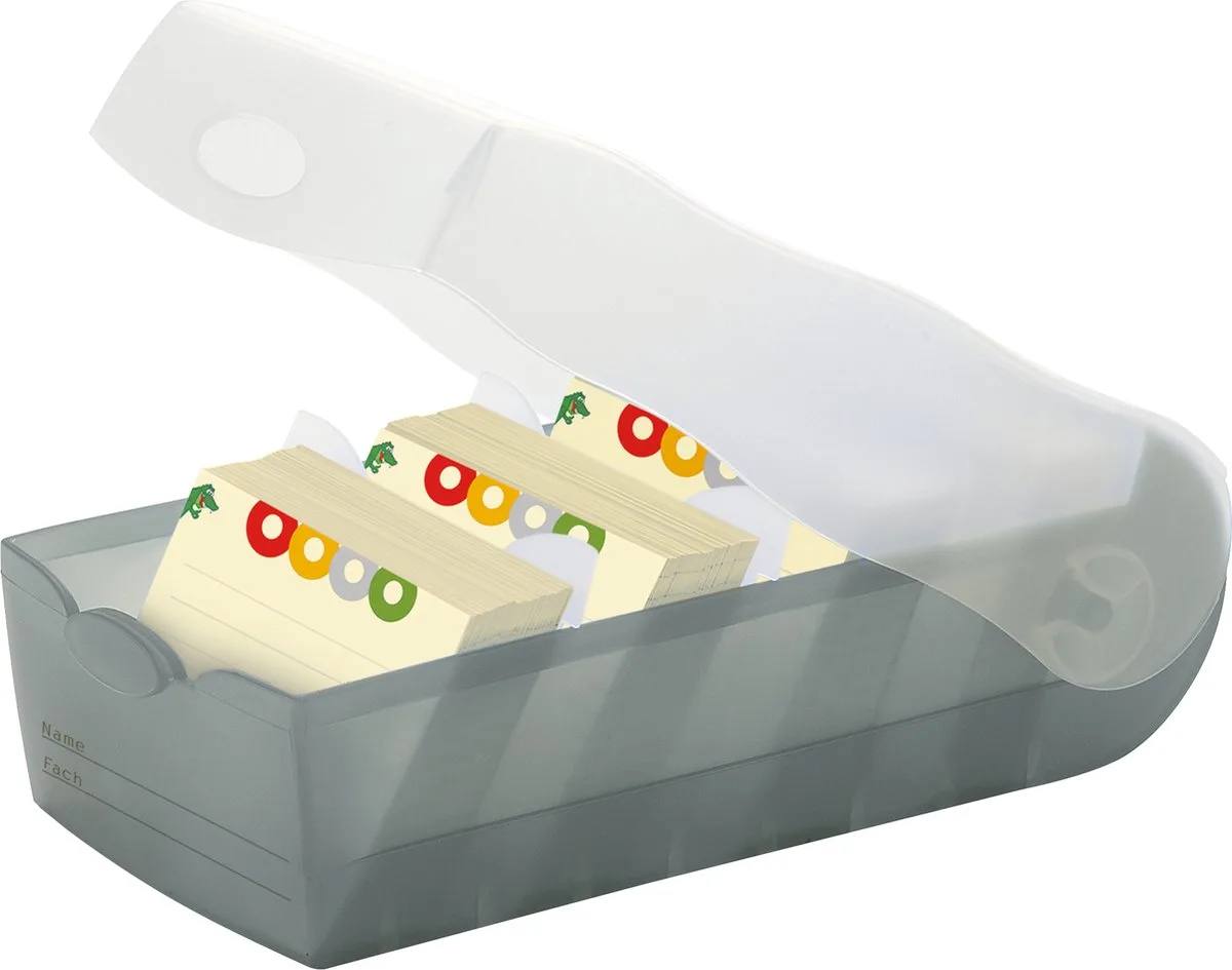 CROCO 997-693 Kaartenbak Grijs, Doorschijnend Aantal kaarten (max.): 900 kaarten DIN A7 liggend Incl. 100 gelinieer fra HAN i Grå, Doorschijnend – produktbillede