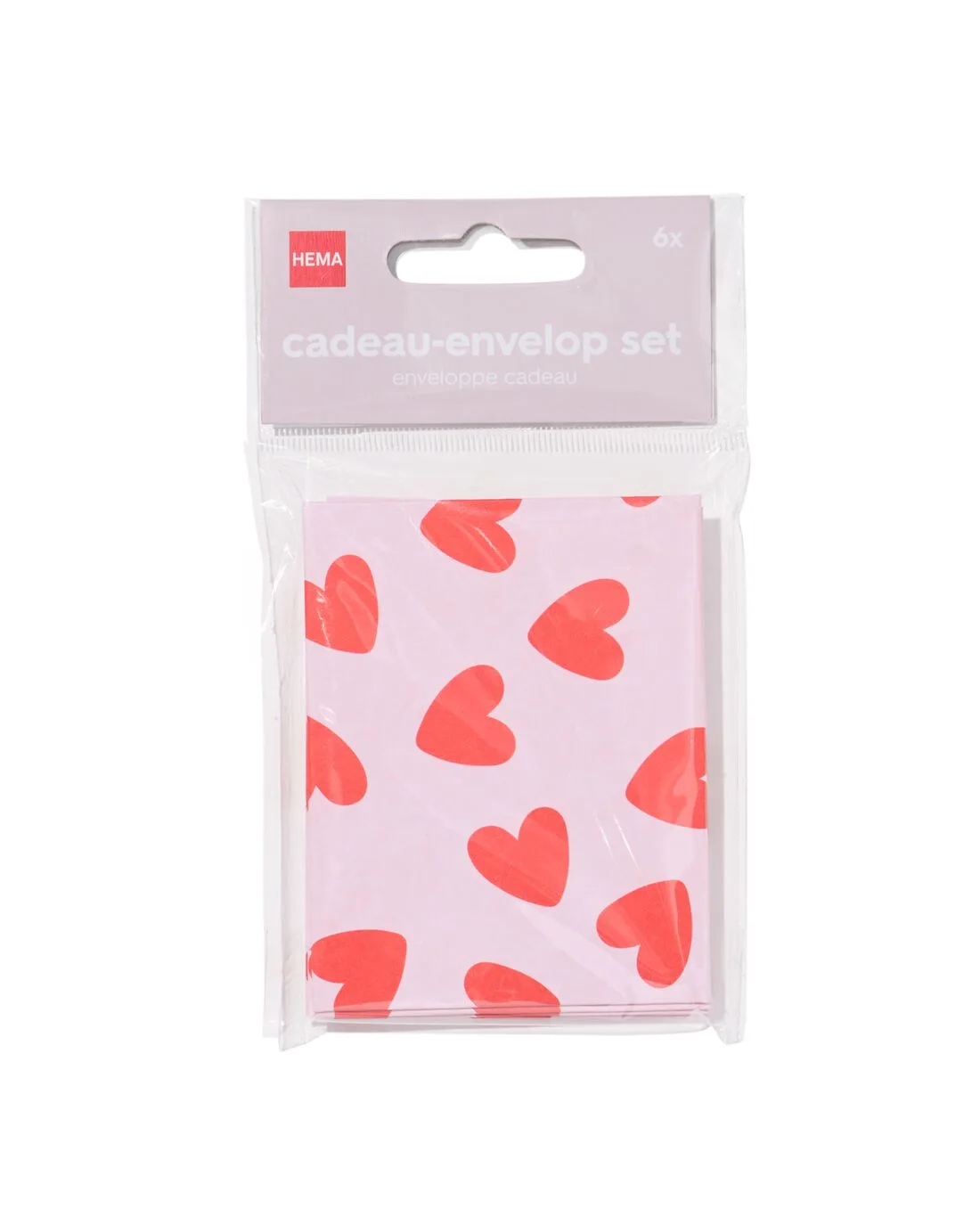 Cadeau-envelop set hartjes - 6 stuks (rood) van HEMA – productfoto