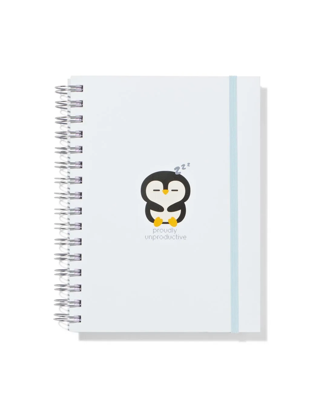 HEMA 4-in-1 collegeblok 21x14.8cm gelinieerd pinguïn (lichtblauw) van HEMA – productfoto