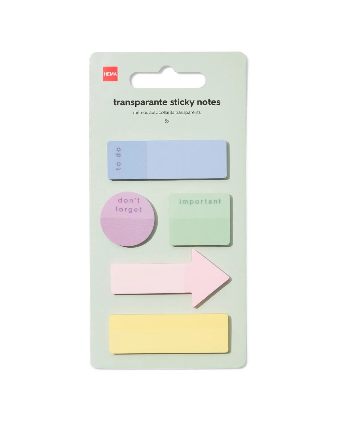 Notitieblaadjes 7.5x14.5cm transparant - 5 stuks van HEMA – productfoto