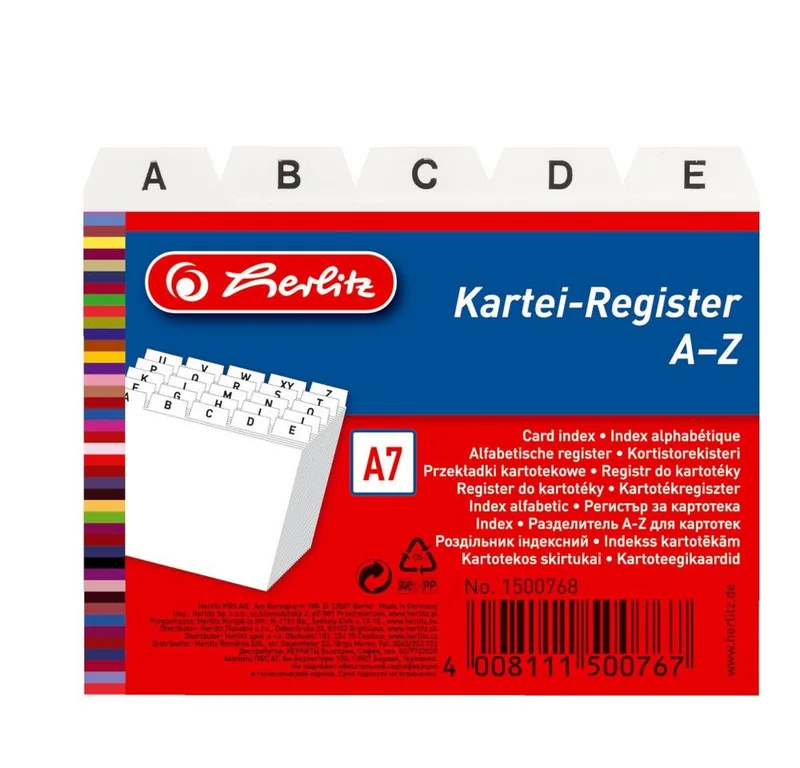 Aktenordner Herlitz Karteikarten Register A-Z / Karteiregister / PP / DIN A7 / Far de Herlitz – photo produit