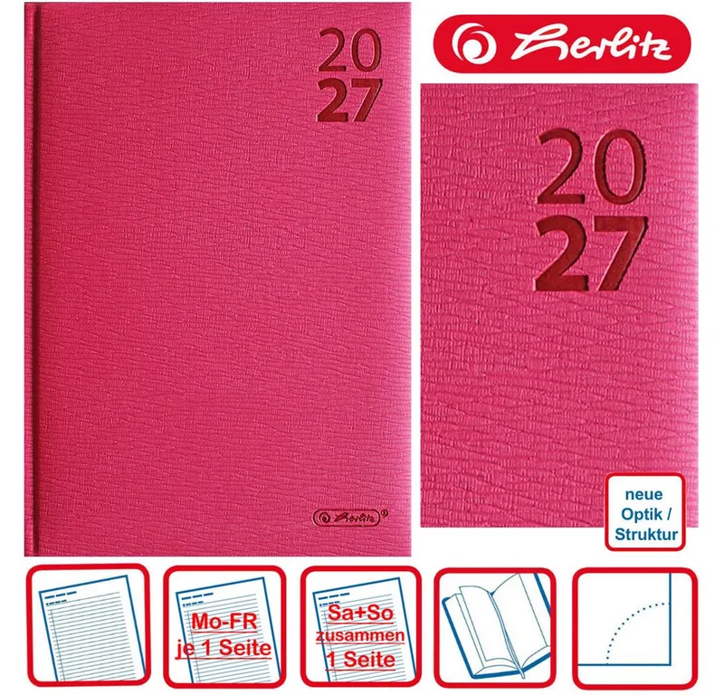 Buchkalender A5 Wall 2027 rot fra Herlitz – produktbillede