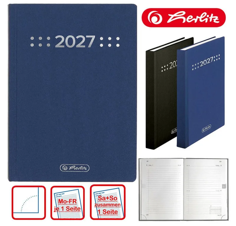 Buchkalender Herlitz Buchkalender Classic A6 2027 blau fra Herlitz – produktbillede