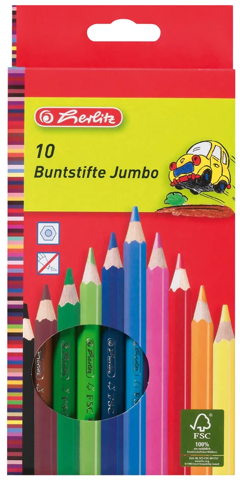 Buntstifte Jumbo, sechseckig, 10er Karton-Etui van Herlitz – productfoto