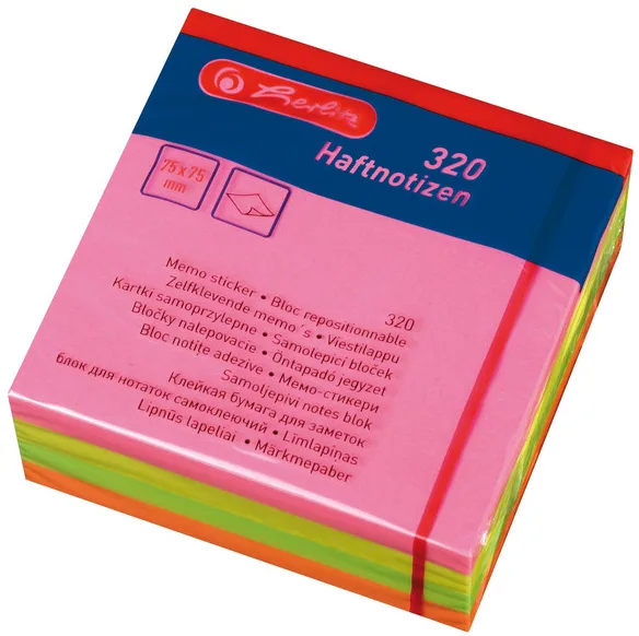 Haftnotiz-Würfel, 75 x 75 mm, Neonfarben von Herlitz – Produktfoto
