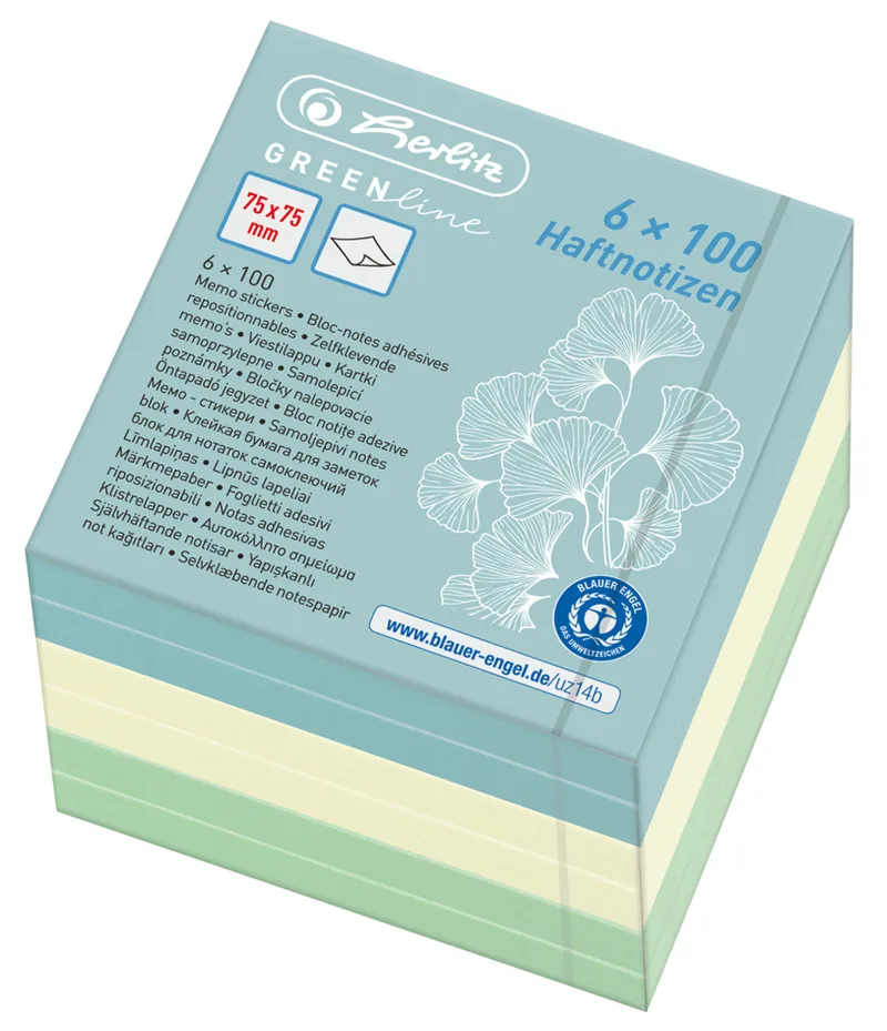 Haftnotizblock-Würfel GREENline, 75 x 75 mm by Herlitz – product photo