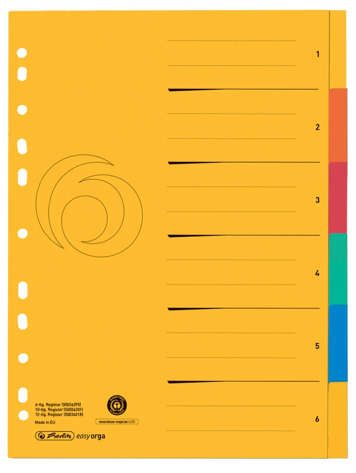 Karton-Register, A4 Überbreite, 6-teilig, blanko by Herlitz – product photo