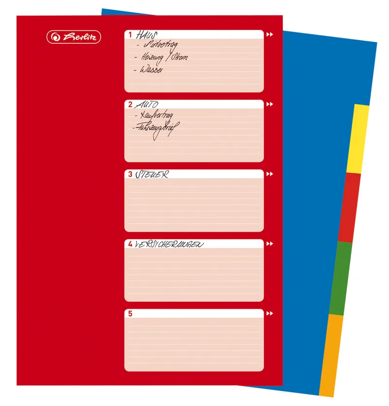 Kunststoff-Register, blanko, A4, farbig, 5-teilig de Herlitz – photo produit