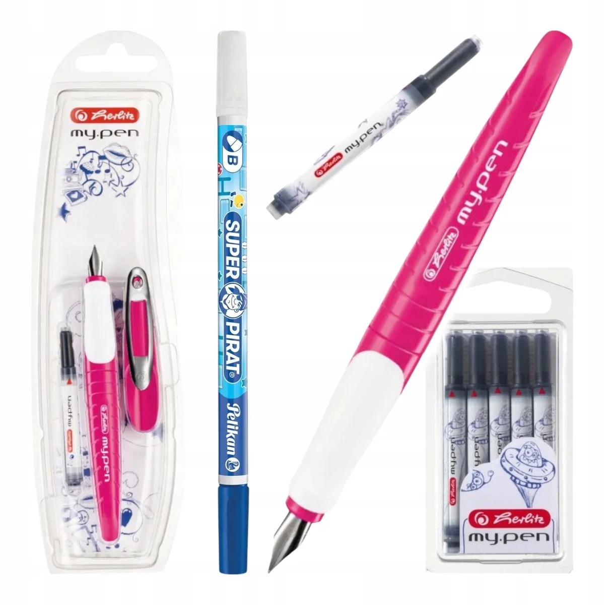 MY.PEN Roze Vulpen Set voor School met Gum en Inktpatronen de Herlitz – photo produit