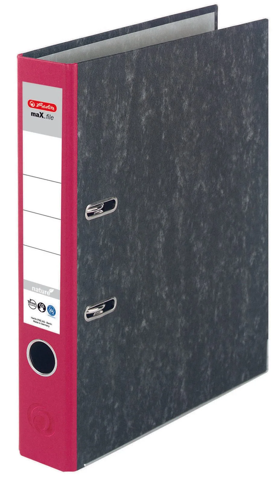 Ordner Rückenbreite 5 cm DIN A4 Karton rot marmoriert von Herlitz – Produktfoto