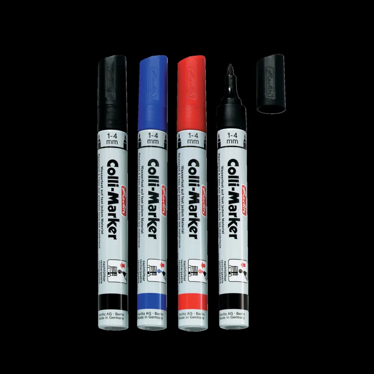 permanent marker - zwart, blauw & rood - 4 stuks de Herlitz en Blanc – photo produit