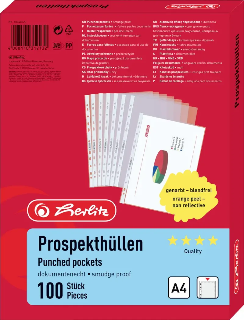 Prospekthülle 10840320 DIN A4 PP Transparent 10840320 100 St. von Herlitz – Produktfoto