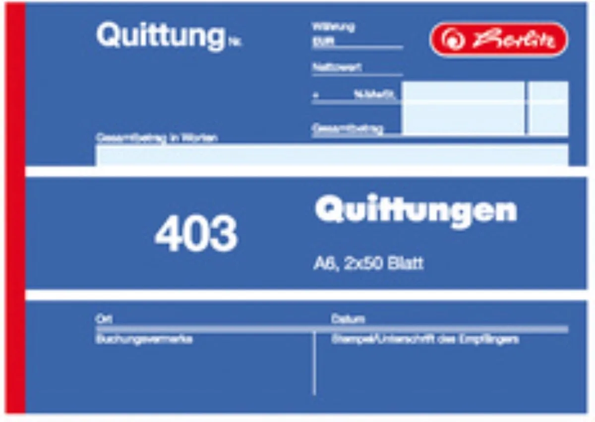 Quittungsblock 2x40 Bl. A6 selbstdurchschreibend 4de van Herlitz in Wit – productfoto