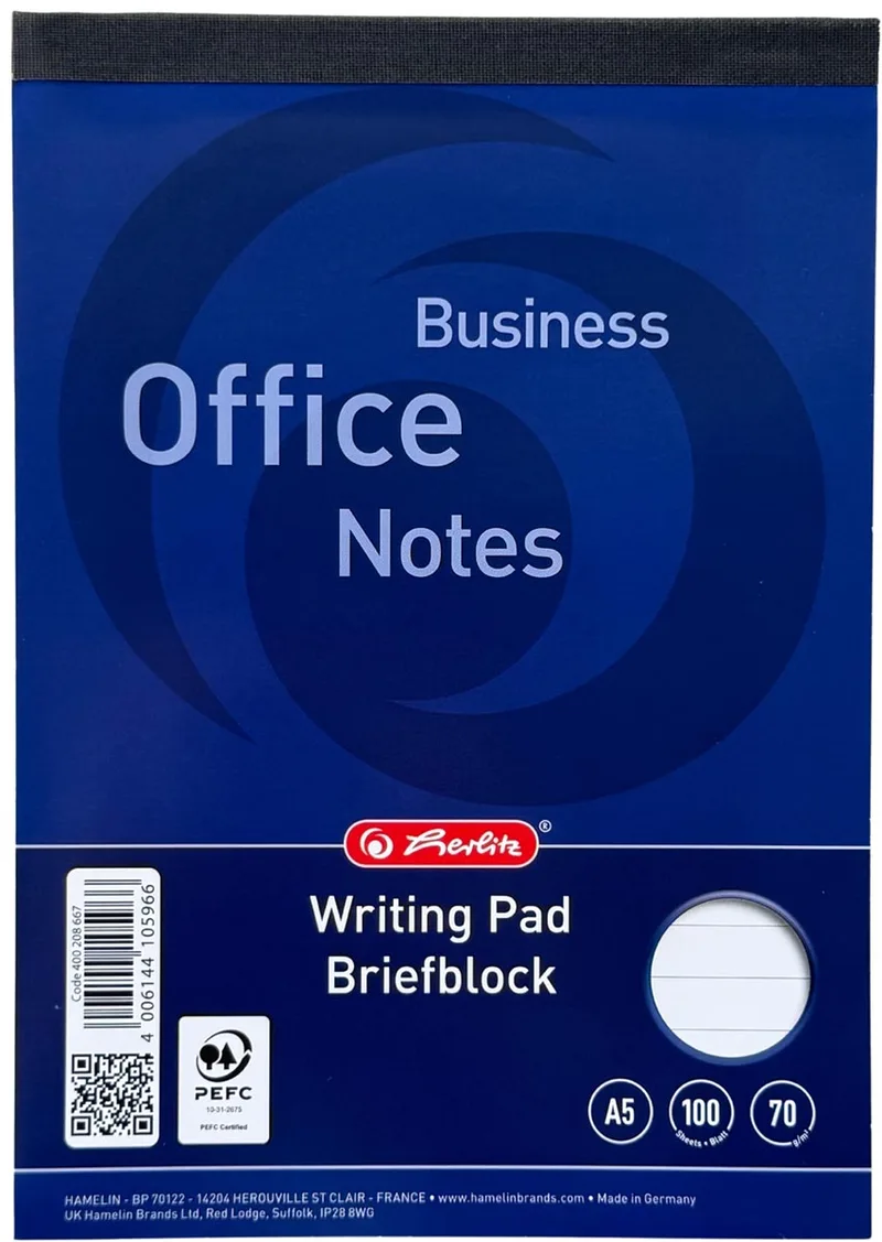 schrijfblok, ft A5, 70 g/m², 100 vel, gelijnd by Herlitz – product photo