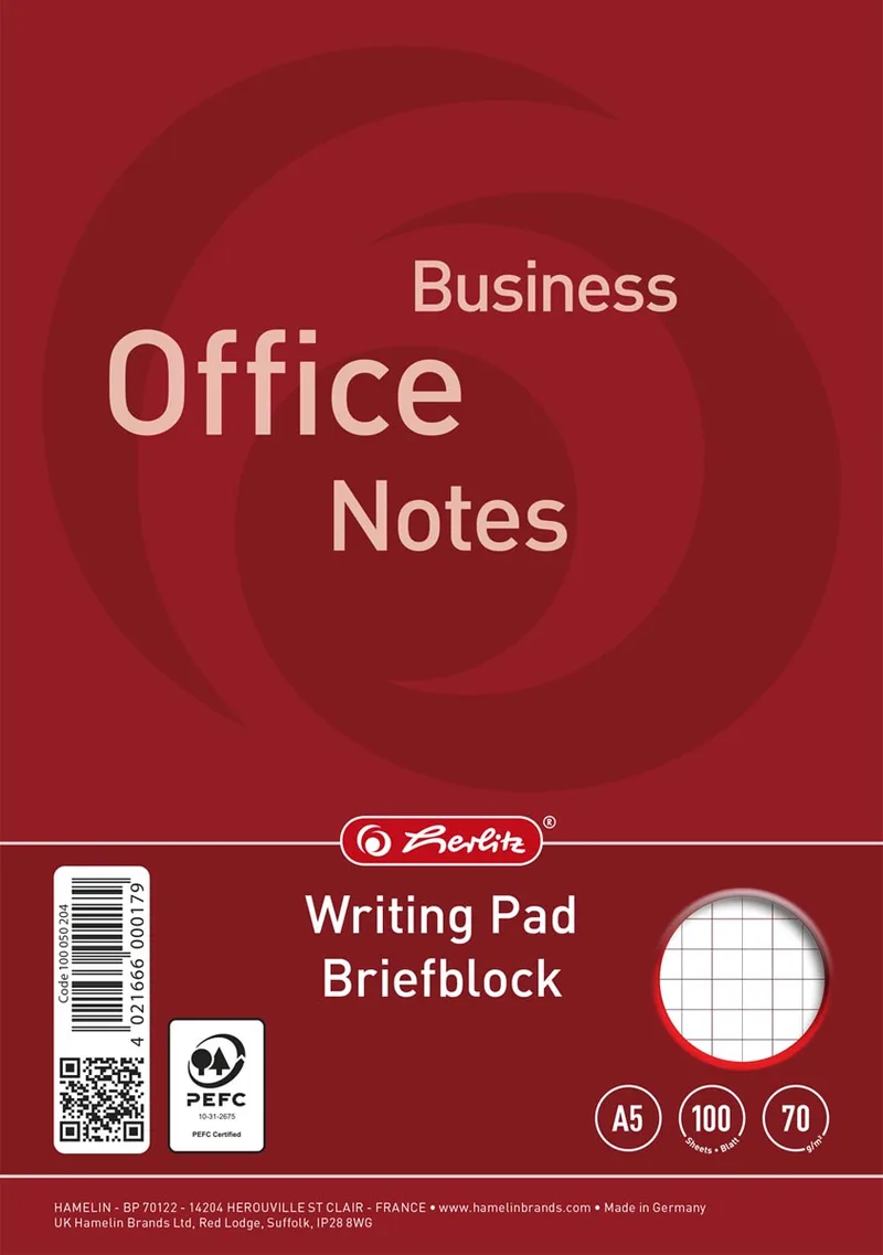 schrijfblok, ft A5, 70 g/m², 100 vel, geruit 5 mm von Herlitz – Produktfoto