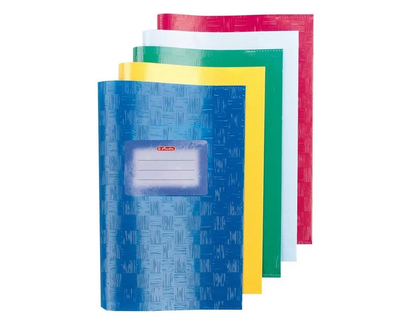 Schulheft 5 Herlitz Heftumschläge / Hefthüllen DIN A5 / Baststruktur / 5 Farben von Herlitz – Produktfoto