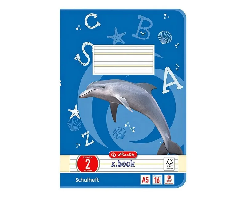 Schulheft x.book, Schreiblernheft, A5, liniert (Lineatur 02), ungelocht, 16 Blatt von Herlitz in Blau, Weiß – Produktfoto
