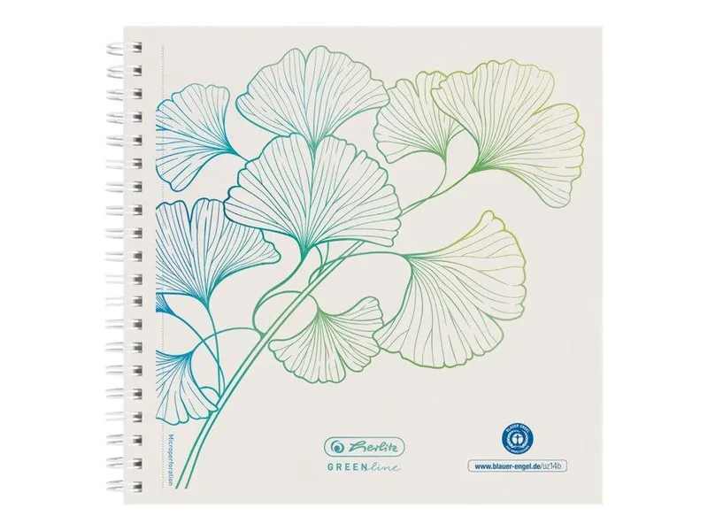 Spiralblock 14,8x14,8 100Bl.punktiert GREENlineGinkg von Herlitz – Produktfoto