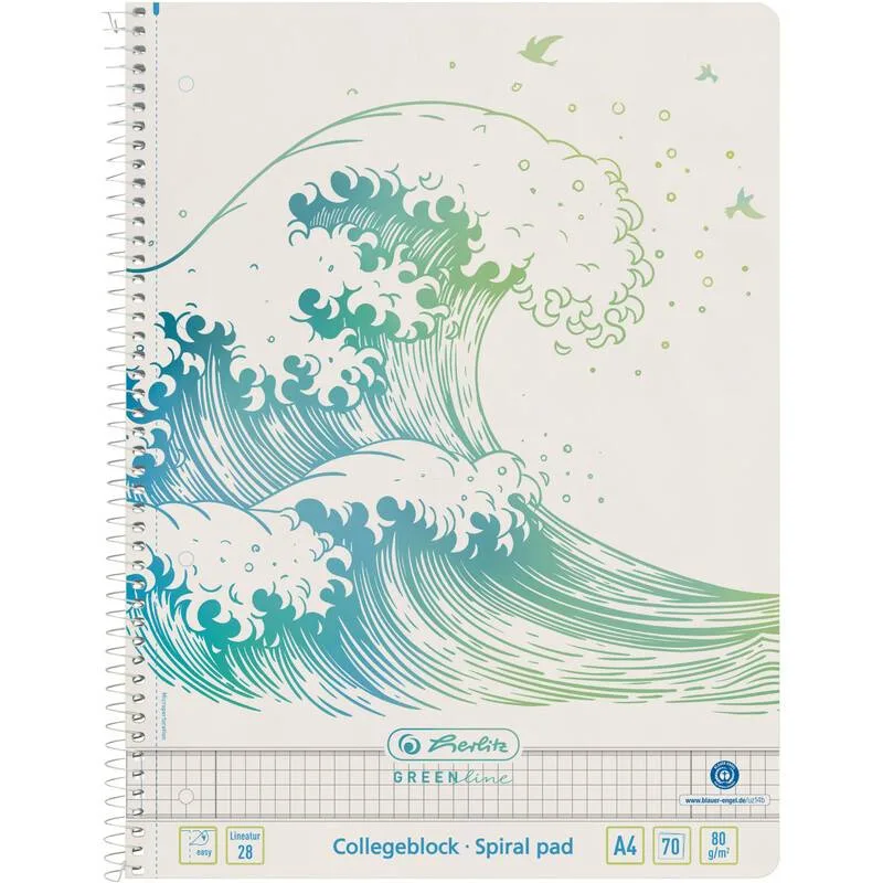 Spiralblock A4 70 Bl. liniert 28 GREENline Welle von Herlitz – Produktfoto