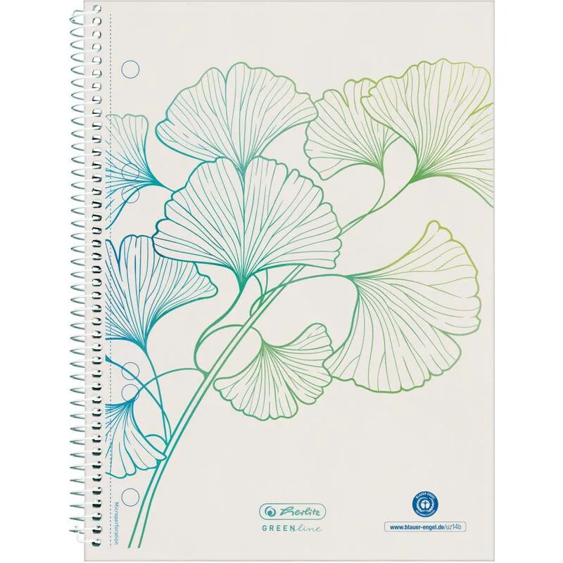 Spiralblock A5 70 Bl. kariert GREENline Ginkgo von Herlitz – Produktfoto