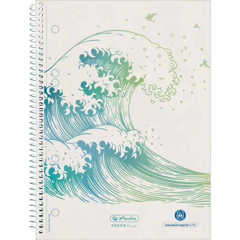 Spiralblock A5 70 Bl. kariert GREENline Welle von Herlitz – Produktfoto