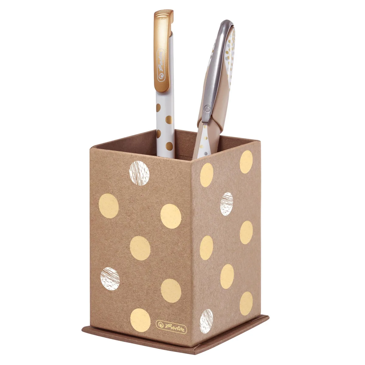 Stiftehalter Pure Glam 6,5 x 6,5 x 10,0 cm braun mit metallic Punkten från Herlitz – produktbild