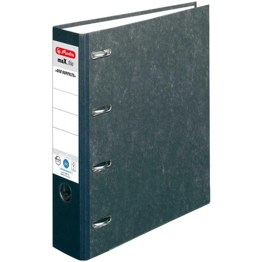Wolkenmarmor-Papier Doppelordner Karton 7,0 cm - schwarz fra Herlitz – produktbillede