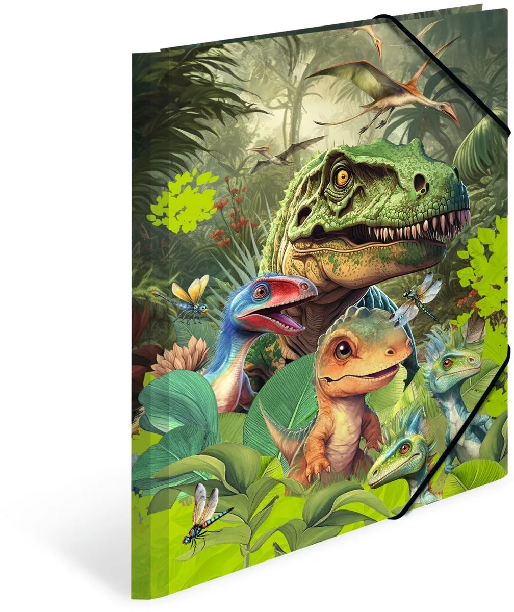 A4 Dinosaurus Mappen Set, 3-delig, kinderhoekmappen van karton met dierenmotief van dinosaurussen, elastiek, binnenflappen en binnenopdruk voor jongens en meisjes de Herma – photo produit