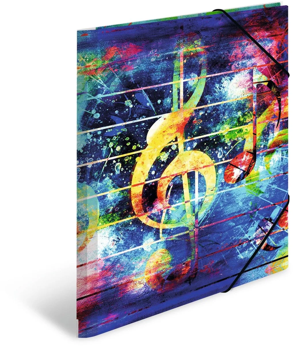 A4 mappen muziekset, 3-delig, kinderhoekmappen van kunststof met kunstmotief, elastiek, binnenkleppen en binnenopdruk voor jongens en meisjes från Herma – produktbild