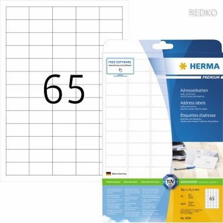 Adressetiketten Premium A4 weiß 38,1 x 21,2 mm 1625St. von Herma – Produktfoto