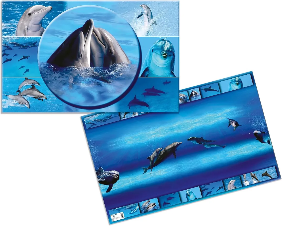 Bureauonderlegger Dolfijn - 3 stuks, 55x35cm, Afwasbaar de Herma – photo produit