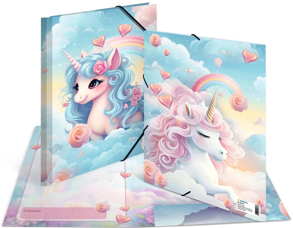Elastomappen A4 Carton Happy Unicorns van Herma in Meerkleurig – productfoto