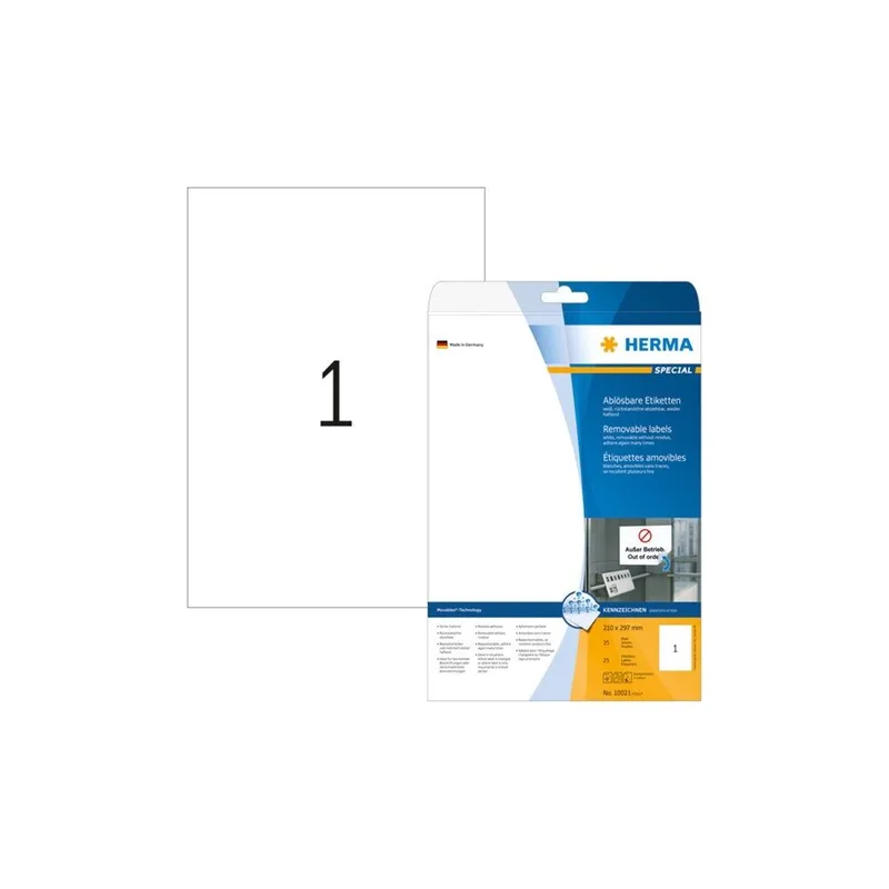 Etiket HERMA 10021 210x297mm A4 verwijderbaar wit 25 stuks de Herma – photo produit