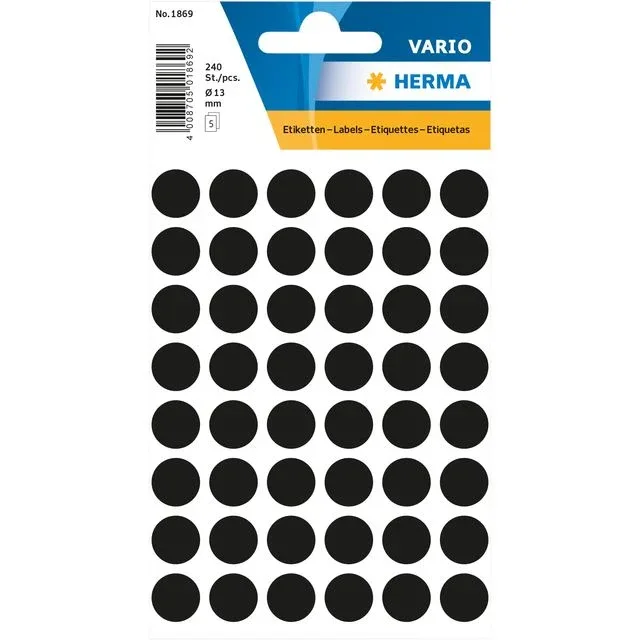 Etiket herma 1869 rond 12mm zwart 240st | 10 stuks van Herma – productfoto