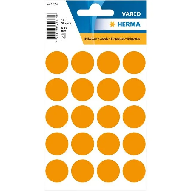 Etiket herma 1874 rond 19mm fluor oranje 100st | 10 stuks by Herma – product photo