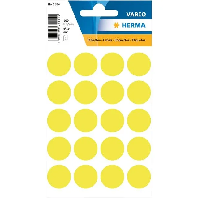Etiket herma 1884 rond 19mm fluor geel 100st | 10 stuks by Herma – product photo